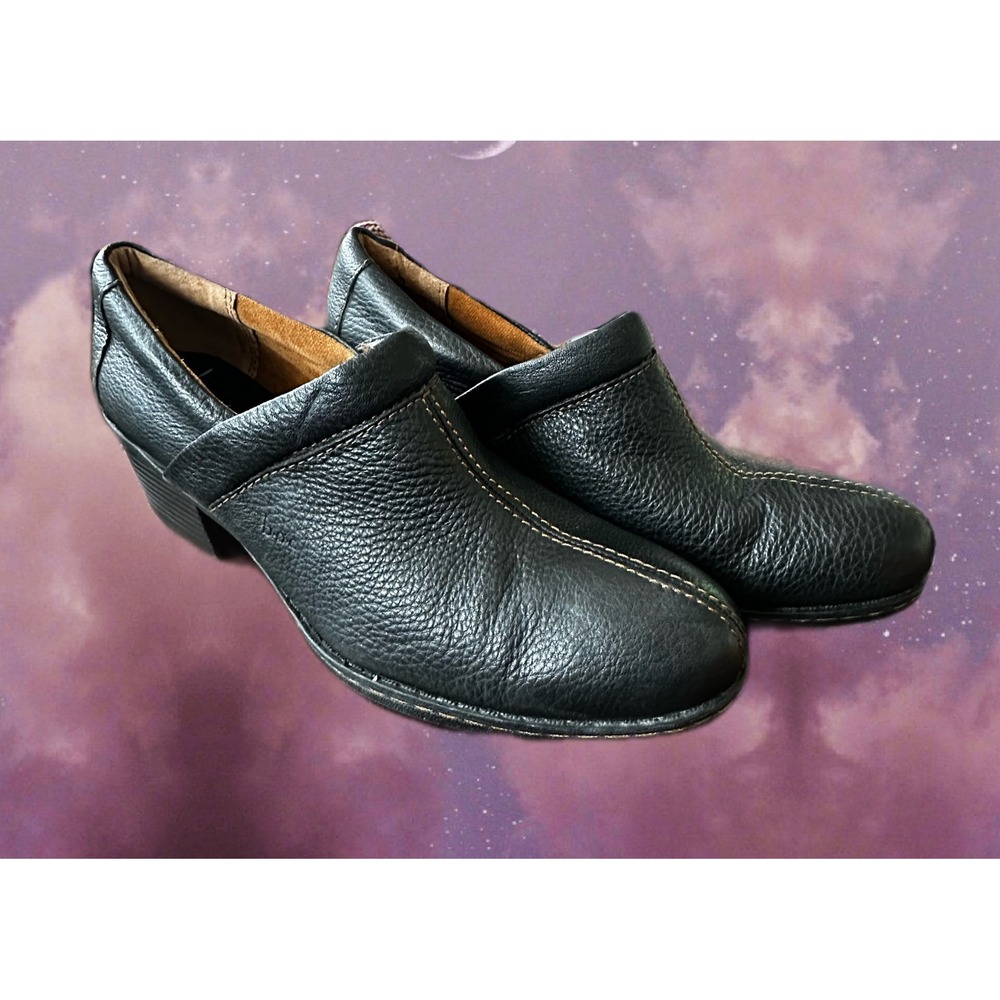 BOC Born Concept Black Leather Clogs Block Heel Slip On BC3546 Womens 9.5 41